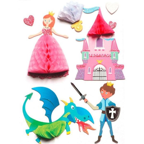 8 tarrat 3D prinsessa ja ritari 7 cm Rosa