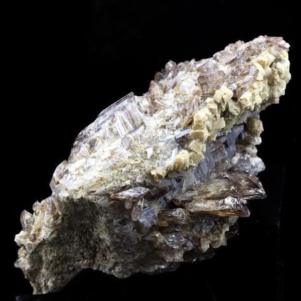 Sten og mineraler. Axinit + Prehnit. 763,5 øre. Chamrousse, Belledonne, Isère, Frankrig.