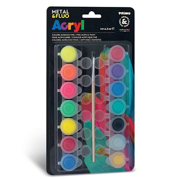 14 potter med fluorescerende og metallisk akrylmaling 4,5 ml Flerfärgad