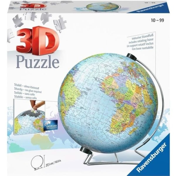 3D Globe Puzzle 540 bitar - Ravensburger - Lärorikt för barn - Inget lim - Från 12 år