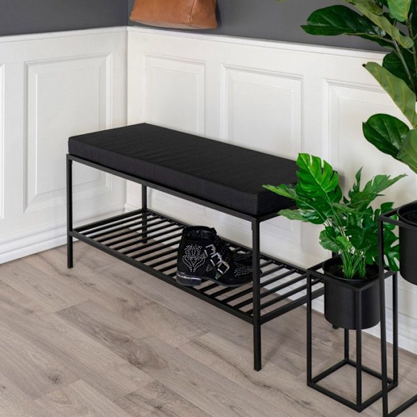 House Nordic Banc Avery med hylde og pude Sort 442750 Svart