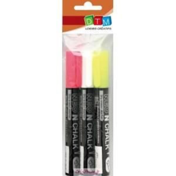 3 Neo'N' Chalk Markers - Pink, Gul og Hvid