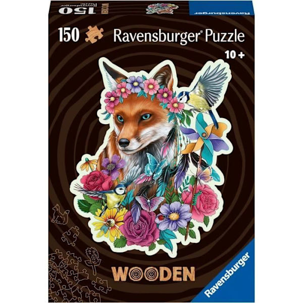 Färgglada Fox träpussel 150 robusta och naturliga bitar inklusive 15 träfigurer (infall), premiumkvalitet - För barn Flerfärgad