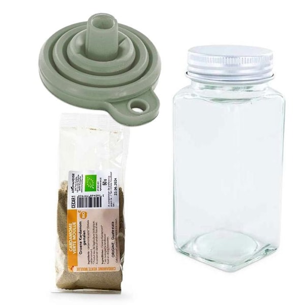 Maustejauhepullo + suppilo + jauhettu vihreä kardemumma 50 g