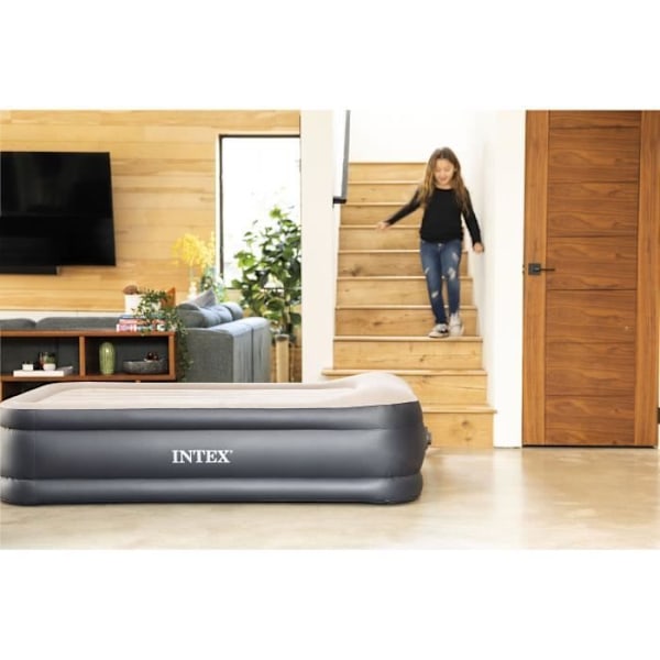 Ilmapatja - INTEX - 2 Henkilölle - 150 x 200 cm - Ultra Plush - Fiber Tech Luxe Färg: Ljusgrå / Mörkgrå kant