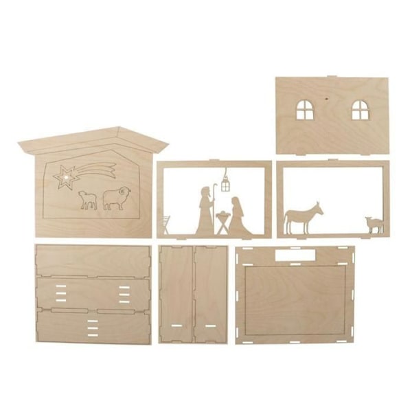 DIY julekrybbe i træ til at samle dig selv 24 x 24 x 6,3 cm Beige
