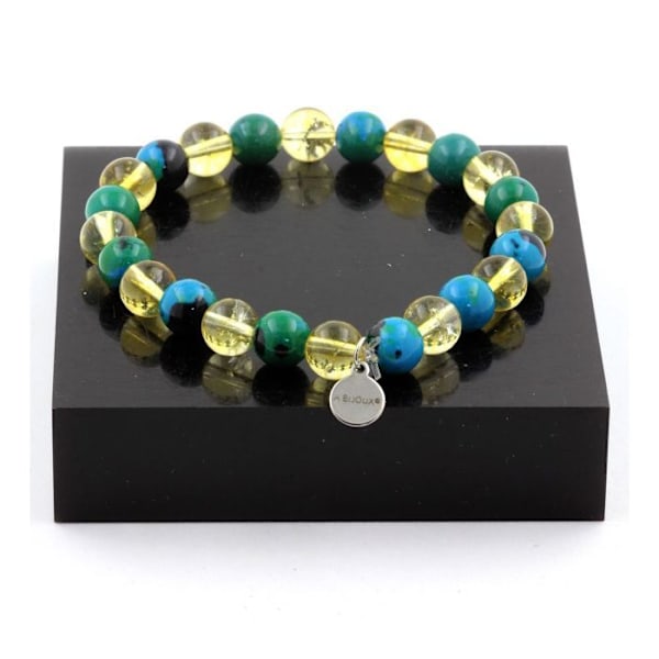 Kivet ja mineraalit. Chrysocolla + Citrine Beads Rannekoru 8 mm. Tehty Ranskassa. Blå
