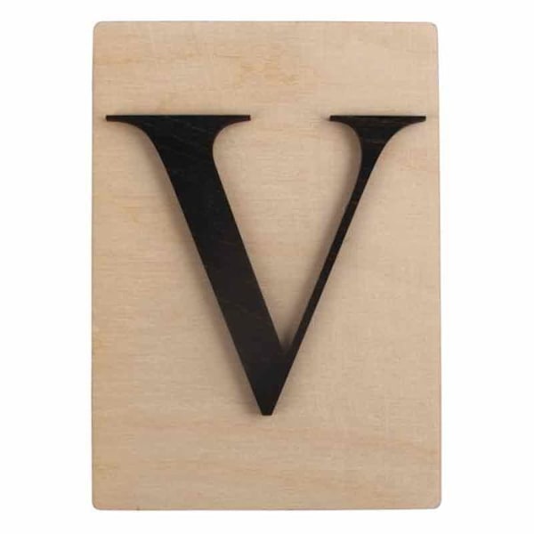 Træ bogstaver dekoration - Ikke specificeret - V - 14,9 x 10,5 cm - Sort - Indendørs Svart