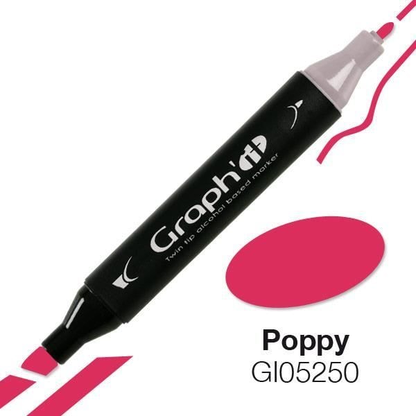 Graph'it 5250 Poppy alkoholmarkør - Graph it Red - Uudslettelig - Fin - 16 mm diameter vallmo