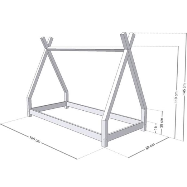 NAKANA Kids Tipi säng - massivt trä - grå - 80 x 160 cm Grå