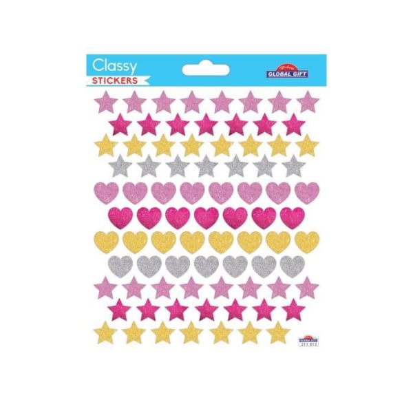 80 klistermärken - Hjärtan och stjärnor - Glitter