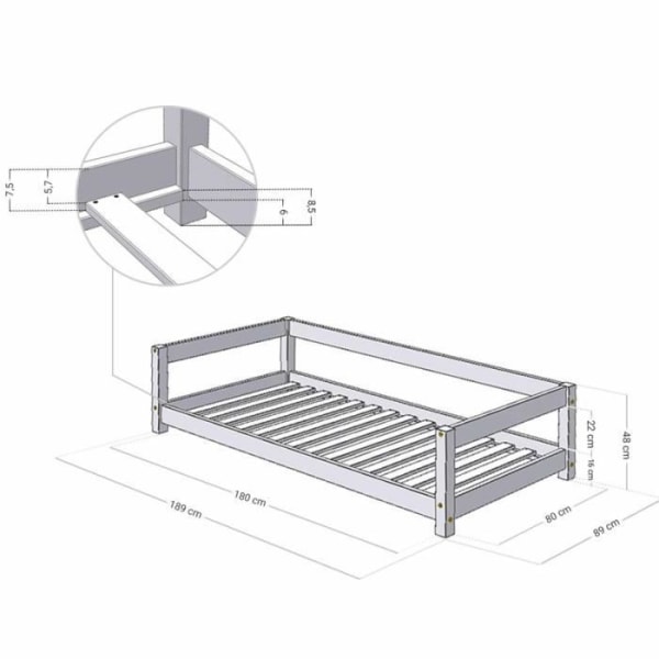 Montessori børneseng i naturligt massivt træ 80 x 180 cm - Benlemi - STUDIE - Med skuffer - Boxspring medfølger naturligt trä