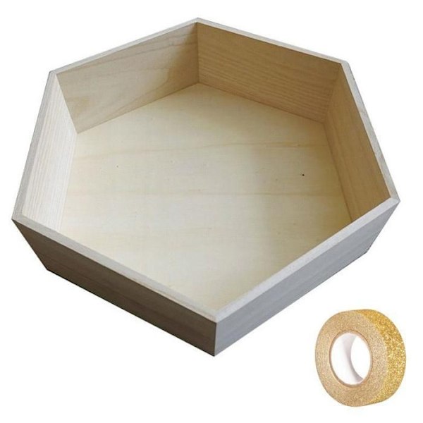 Hexagonal hylde i træ 39 x 34 x 10 cm + guldfarvet glitter masking tape Beige