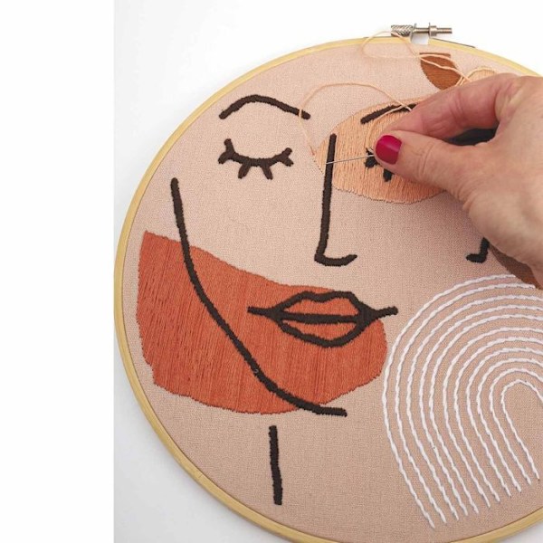 Sæt broderi dekorativt ansigt line art Rosa