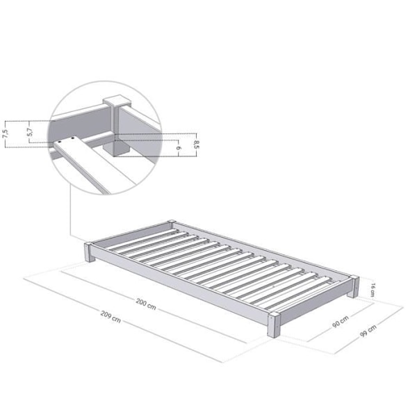 Benlemi TEENY grå enkelsäng i massivt trä - 90 x 200 cm - barnstil Grå