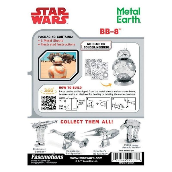 Metallirakennuspeli - METAL EARTH - Star Wars BB8 - Kokoamaan itse - Harmaa - Alaikäraja 14 vuotta Grå