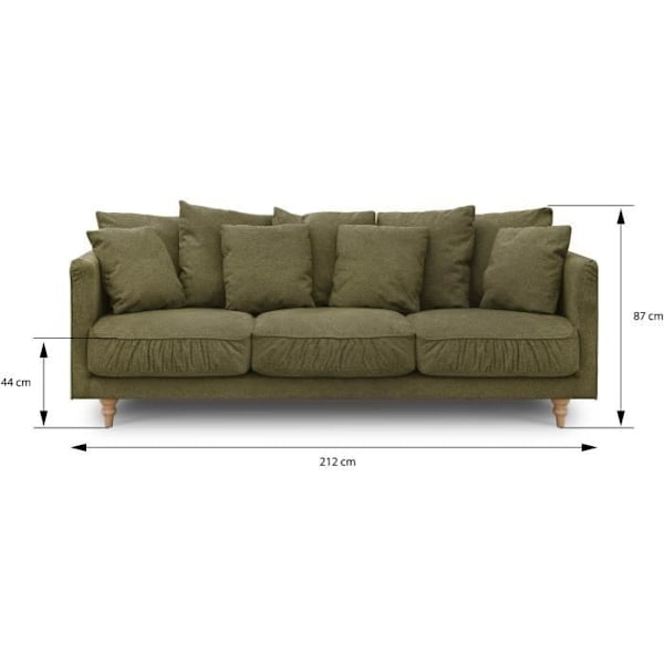 CONSTANCE 4-sits fast soffa - Grönt tyg - Ben i massivt trä - L 212 x H 87 x D 93 cm Grön