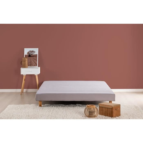 DEKO DREAM Rakenne Polstret lamelbund 140 x 190 cm - Grå massivt træ + fødder