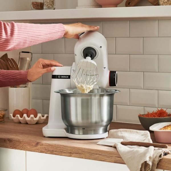 Køkkenmaskine Serie 2 BOSCH - Foodprocessor - 700W - 4 hastigheder + turbo - 3,8 L røreskål i rustfrit stål - 1,25 L blender - Hvid