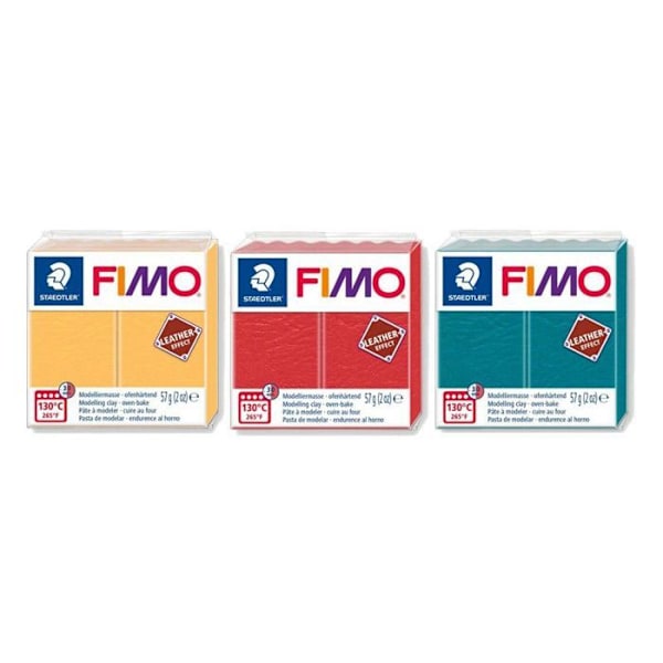 3 polymerleror med lädereffekt - saffransgul, vattenmelon, turkos Flerfärgad