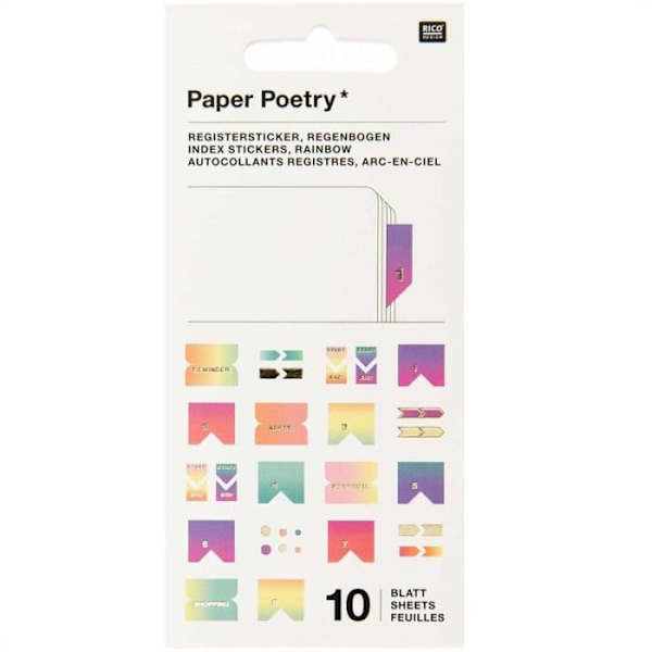 Klistermærker - Rico Design - Papir Poesi - Rainbow Tabs - 10 ark - Multicolor Flerfärgad
