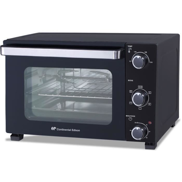 CONTINENTAL EDISON CEMF35B4 - Sähköinen miniuuni 35L musta - 1500W - Rotisserie, Luonnollinen konvektio
