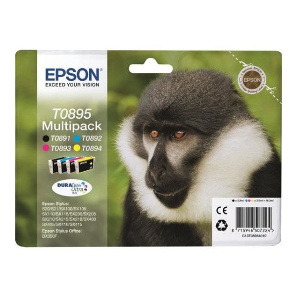 EPSON Multipack T0895 - Monkey - Sort, Cyan, Magenta, Gul (C13T08954020)