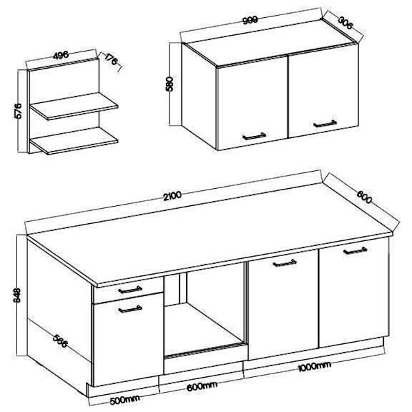 PREGO komplet køkken - L 210 cm - Grafitgrå indretning - 210 cm bordplade medfølger Grå