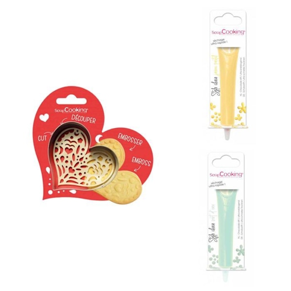 Hjertepræget kiksesæt + 2 pastelgule og søgrønne chokoladepenne Grå