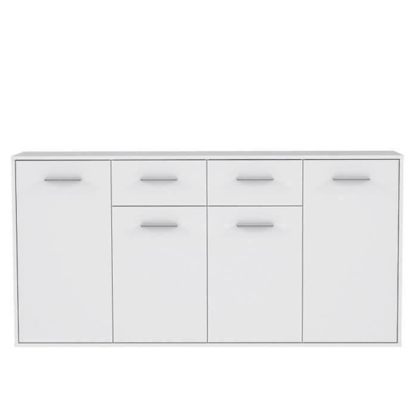 PILVI lav skænk - 4 låger og 2 skuffer - Mat hvid - L 162,3 x D 34,2 x H 88,1 cm Matt vit