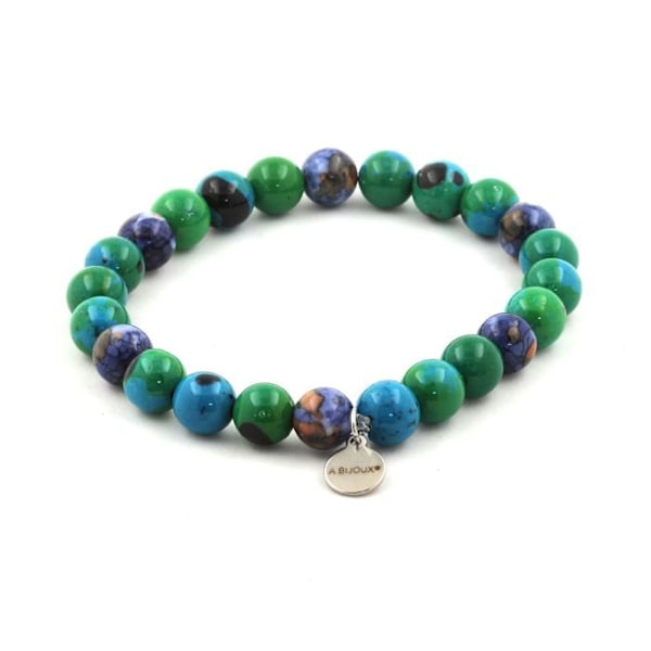 Sten og mineraler. Chrysocolla + Blue Jasper Beads Armbånd 8 mm. Fremstillet i Frankrig. Grön blå