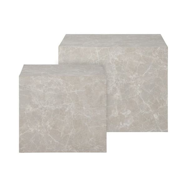 Set med 2 kvadratiska soffbord 40 och 50 cm beige marmorlook beige