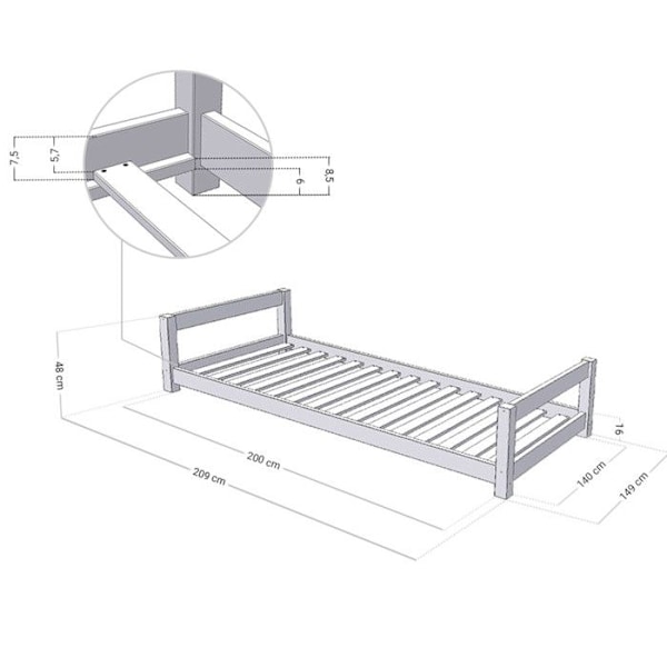 Lasten sänky KIDDY 140 x 200 harmaa ja luonnonvärinen Grå