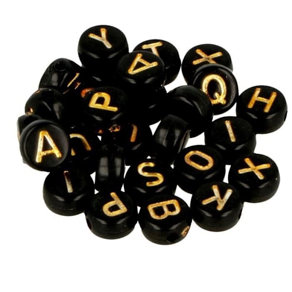 900 hvide/sorte/guld alfabetperler Flerfärgad