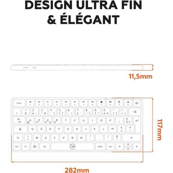 Mini keyboard - Flat keys - MOBILITY LAB - KMP2000W - AZERTY - FR - Multi-connections - White