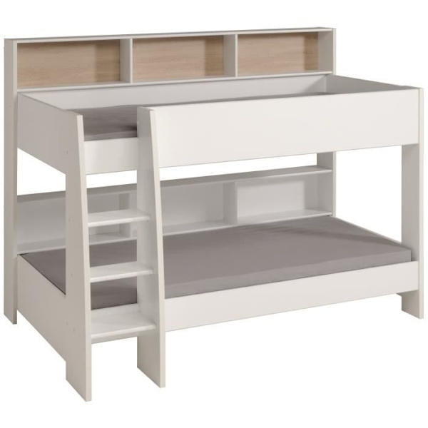 PARISOT Barnvåningssängar - Ek och Shadow White dekor - Boxfjädrar ingår - 2 x 90 x 200 cm - JIM Vit
