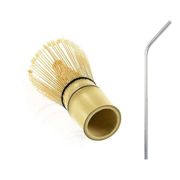 Bamboo Matcha teevispilä + 4 ruostumatonta terästä olevaa pilliä