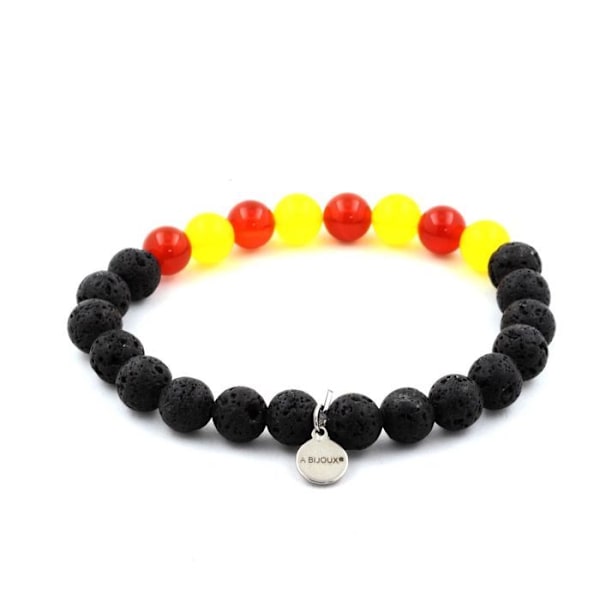 Stenar och mineraler. Catalan Armband Lava Beads + Yellow Agate + Red Agate 8 mm. Tillverkad i Frankrike. Svart, Gul, Röd