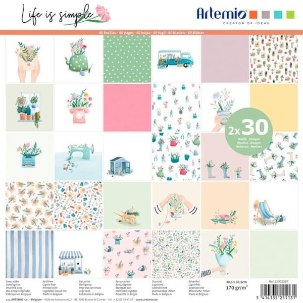 Papir crepe - Artemio - scrapbooking blok Life is simple - 60 ark