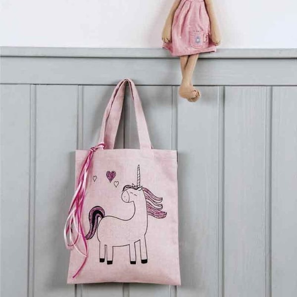 Tasker - Rose - En Unicorn - 20x25 cm - Bomuld - Barn - Unisex Rosa