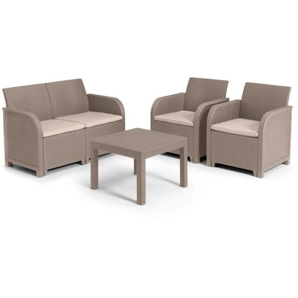 Havemøbler - i vævet rattan imiteret harpiks - Allibert fra KETER - 4 personer - SanRemo - Cappuccino Cappuccino