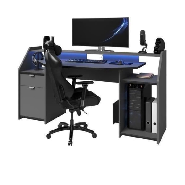 Gaming gaming skrivebord - Partikelpaneler - Shadow grå og sort - L 180 x D 67 x H 92 cm - PARISOT Grå