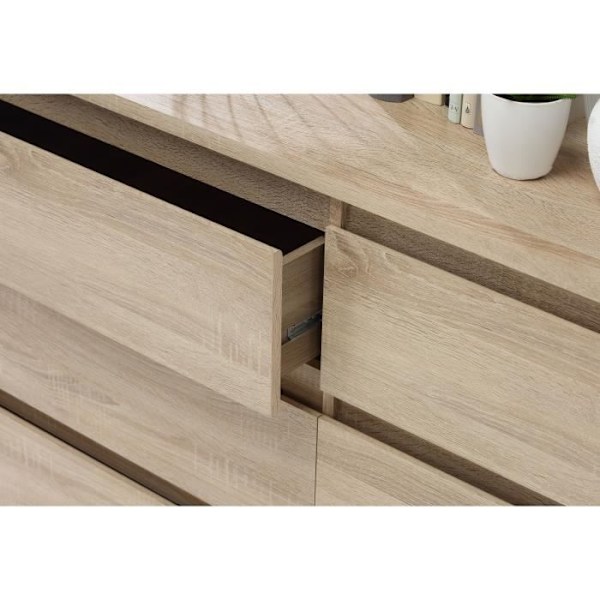 CHELSEA 6 Skuffe Kommode - Eg farve - L 154 x D 42,2 x H 79,9 cm Sonoma ek