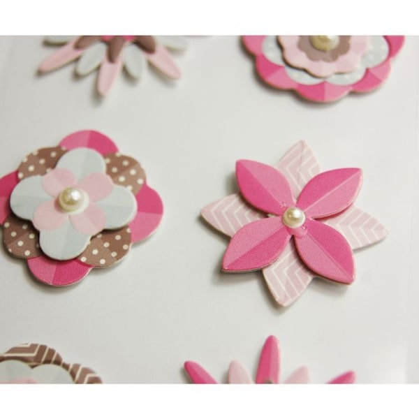 8 3D-klistermærker - Lyserøde blomster - Geometriske Flerfärgad