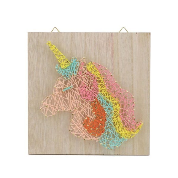 Tavle af strengekunst i træ at lave Enhjørning 22 x 22 cm - Flerfarvet Flerfärgad