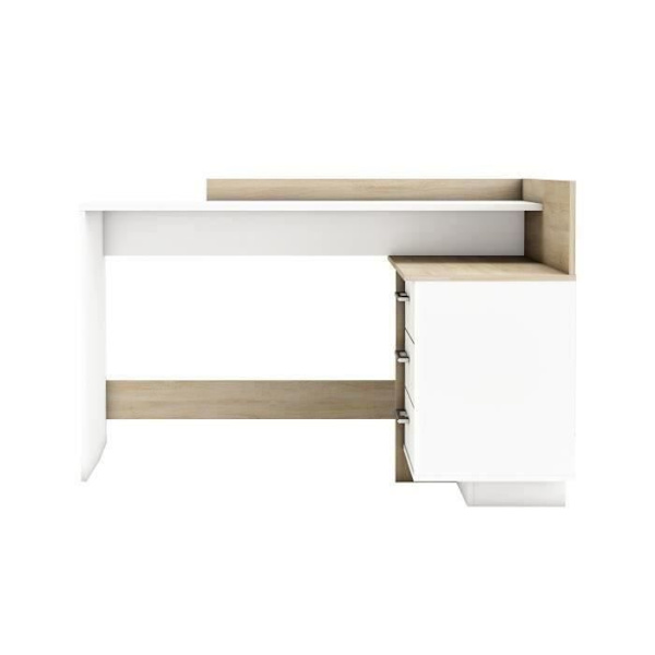 Kulmapöytä 3 laatikolla - Tammi ja valkoinen sisustus - P 128,5 x S 105,7 x K 83,2 cm - THALES vit te ek