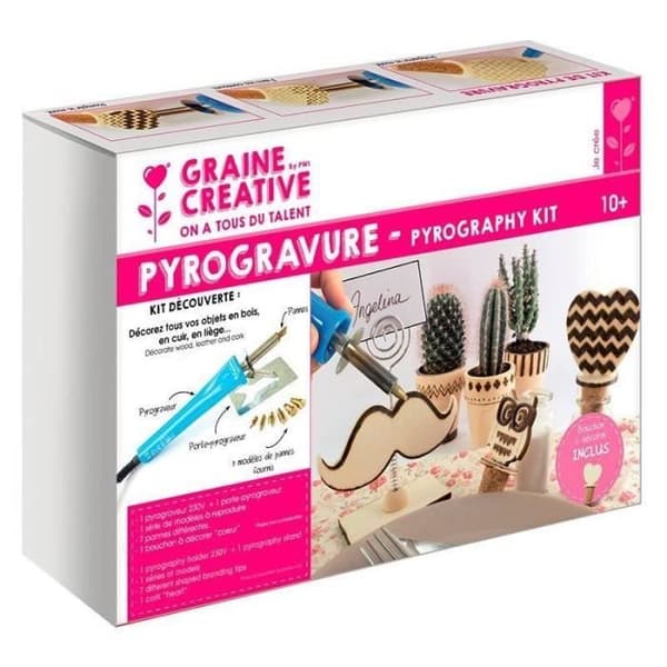 Pyrografian etsintäsarja - Graine Créative - 7 vinkkiä + lisävarusteita