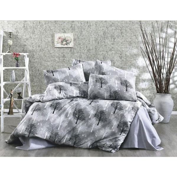 Sängkläder - TREE - Grå - 240x260 cm - 80% Bomull - 2 Örngott Grå