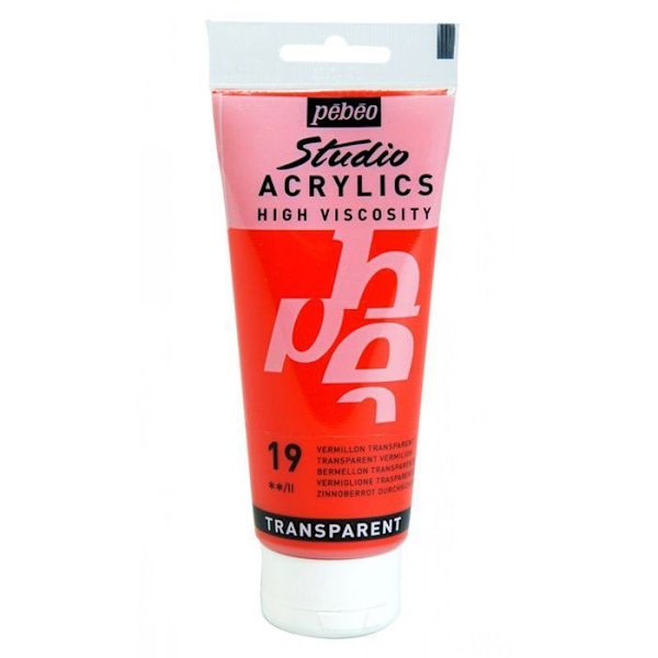 Akryylimaali - Pébéo - Studio - Läpinäkyvä Vermilion - 100 ml - Satiini Transparent Vermilion
