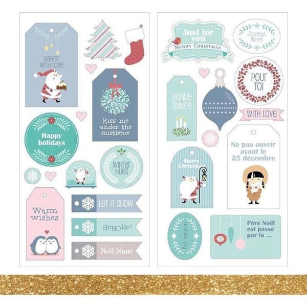 27 Joulupukin puffitarraa + kultainen glitter maalarinteippi 5 m Guld, rött